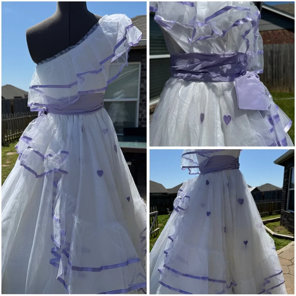 Vintage Ballgown Gunne Sax Style Alfred Angelo Flirtations White Purple Dress 2